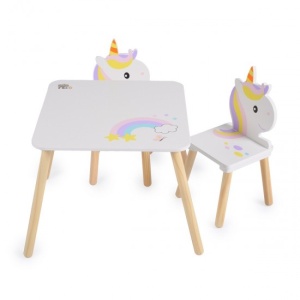 Σετ Ξύλινο Τραπέζι Με Καρέκλες Unicorn Moni Toys
